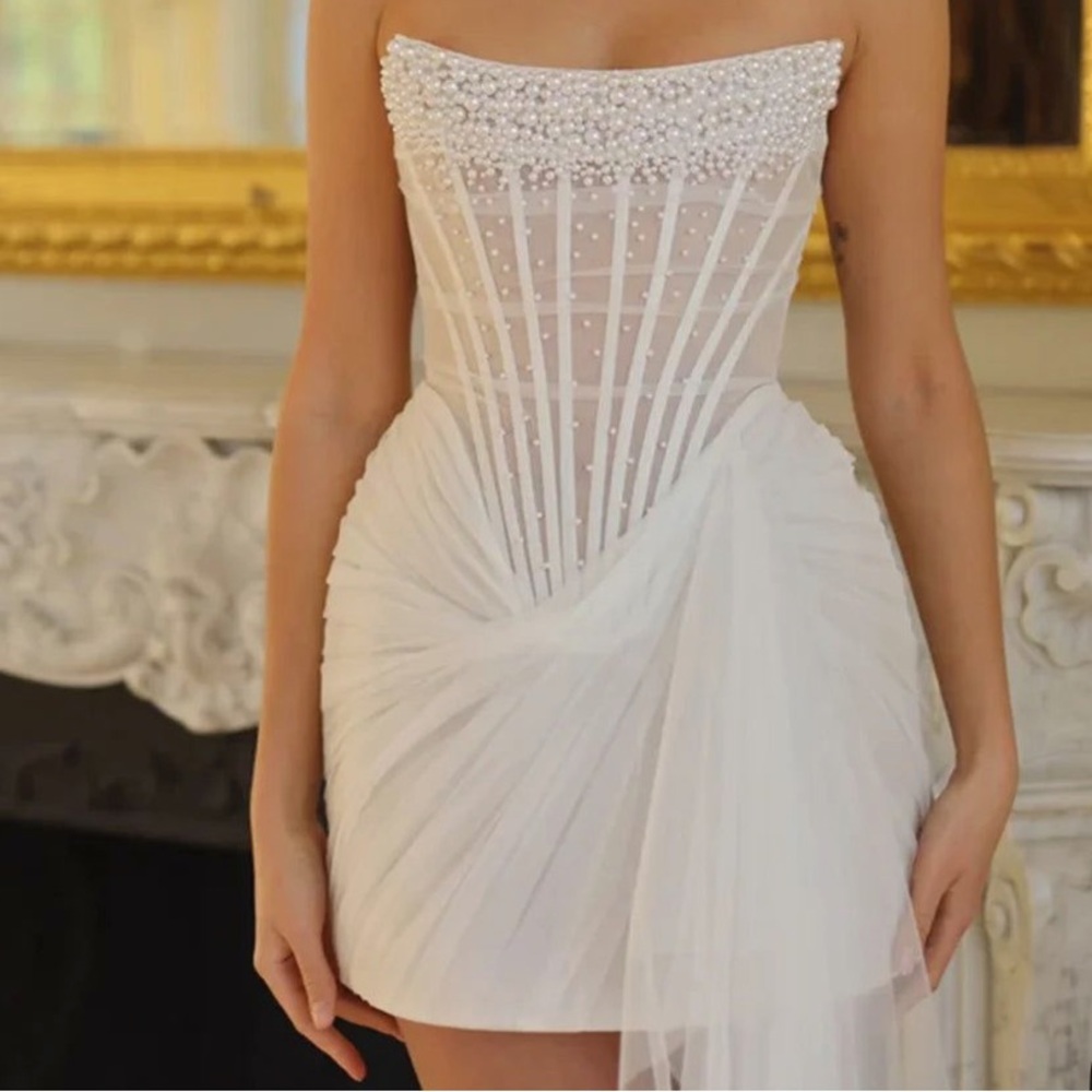 Rosie Etienne: Elegant Pearl-Embellished Strapless Dress